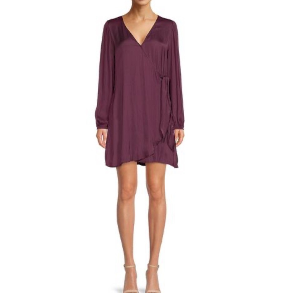 Socialite Eggplant Purple Silky Faux Wrap Mini Dress Size Small